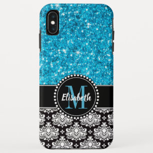 Blue Sparkle Glitter, Damask, Girly Mobile iPhone XS Max Hoesje
