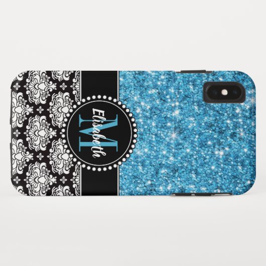 Blue Sparkle Glitter, Damask, Girly Mobile Case-Mate iPhone Case (Achterkant (horizontaal))