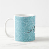 Blue Sparkle Glitter Monogram Naam & Initiaal Koffiemok (Links)