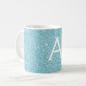 Blue Sparkle Glitter Monogram Naam & Initiaal Koffiemok (Voorkant links)