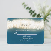 Blue Sparkle Light Blast Wedding RSVP Card Kaartje (Staand voorkant)