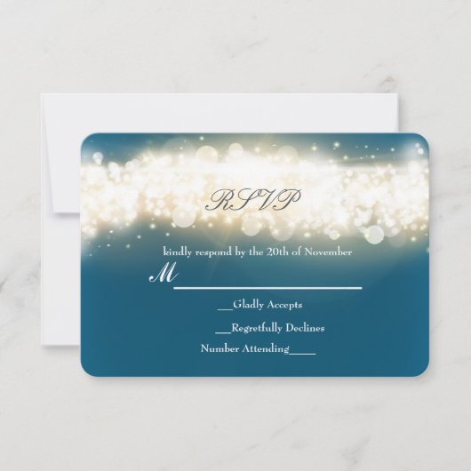 Blue Sparkle Light Blast Wedding RSVP Card Kaartje (Voorkant)