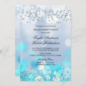 Blue Sparkle Lights Engagement Party Invitation (Devant / Derrière)