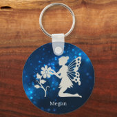 Blue Sparkle Lights Silver Fairy Sleutelhanger (Voorkant)