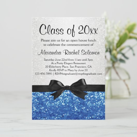Blue Sparkle-look Bow Afstuderen/Party Kaart (Staand voorkant)