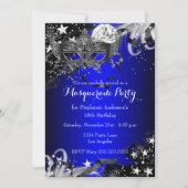 Blue Sparkle Magical Night Masquerade Party Invite Kaart (Voorkant)