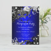 Blue Sparkle Magical Night Masquerade Party Invite Kaart (Staand voorkant)