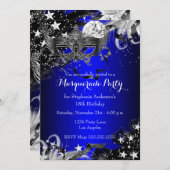 Blue Sparkle Magical Night Masquerade Party Invite Kaart (Voorkant / Achterkant)