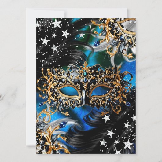 Blue Sparkle Magical Night Masquerade Party Kaart (Achterkant)