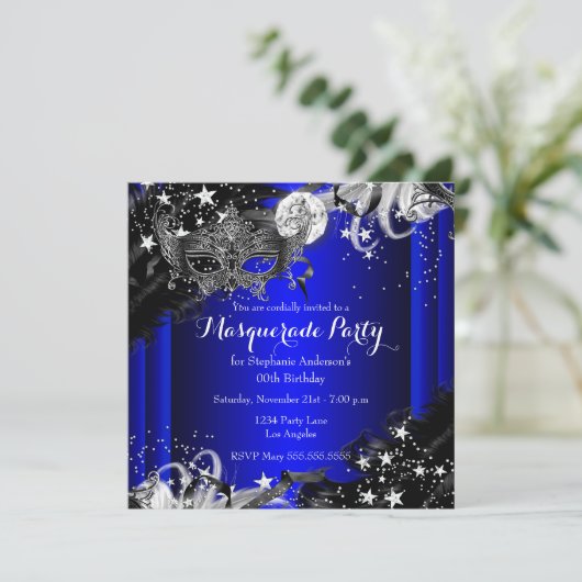Blue Sparkle Magical Night Masquerade Party Kaart (Staand voorkant)