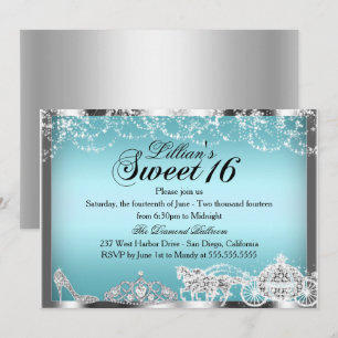Blue Sparkle Princess Theme Sweet 16 Invitation