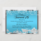 Blue Sparkle Princess Theme Sweet 16 Invitation (Devant)