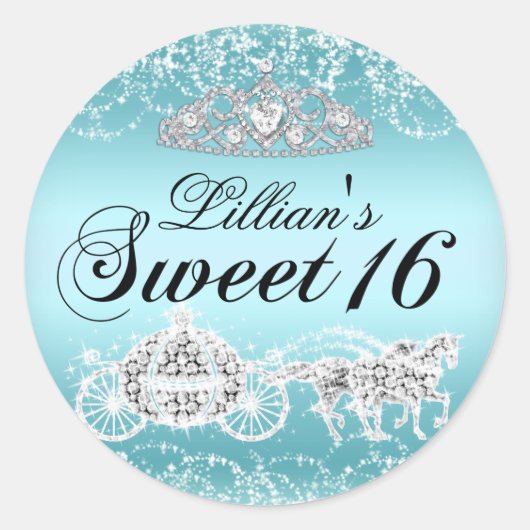 Blue Sparkle Princess Theme Sweet 16 Sticker (Devant)