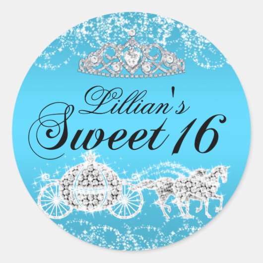 Blue Sparkle Princess Theme Sweet 16 Sticker (Devant)
