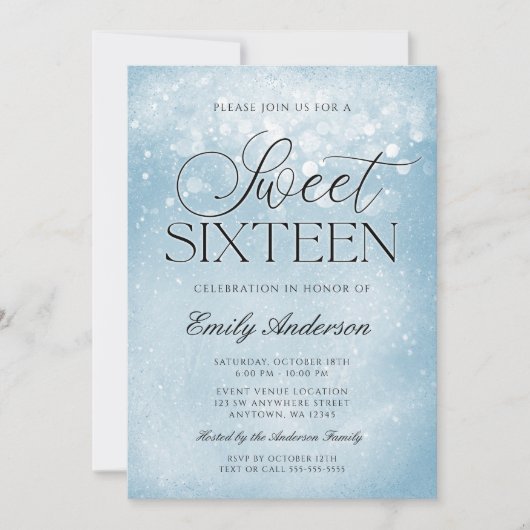 Blue Sparkle Sweet 16 Kaart (Voorkant)