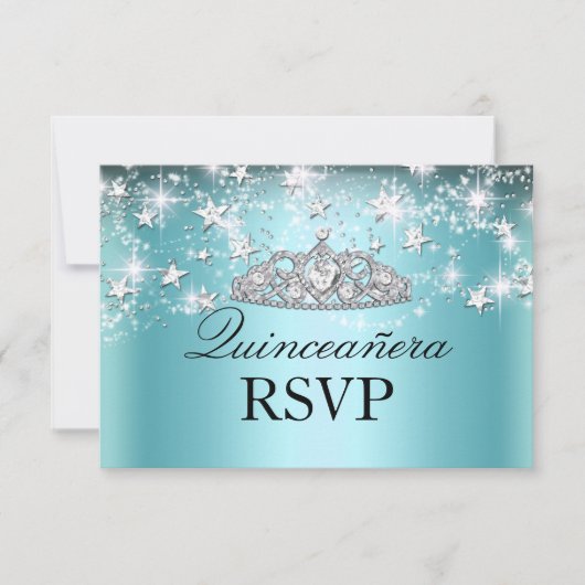Blue Sparkle Tiara & Stars Quinceanera RSVP (Devant)