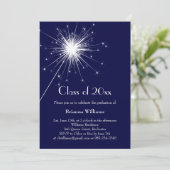 Blue Sparkler Afstuderen Celebration Invitation Kaart (Staand voorkant)