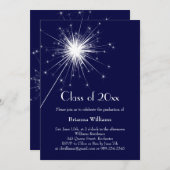 Blue Sparkler Afstuderen Celebration Invitation Kaart (Voorkant / Achterkant)