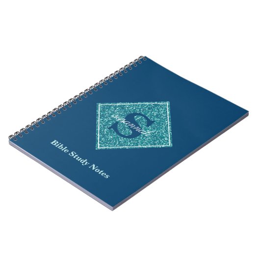 Blue Sparkles Monogram Bible Study Notebook Notitieboek (Linkerzijde)