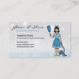 Blue Sparkles Retro Cleaner Schoonmaak Vrouw Servi Visitekaartje