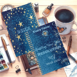 Blue Sparkling Glitter Stars Nieuwjaarsresolutie Planner