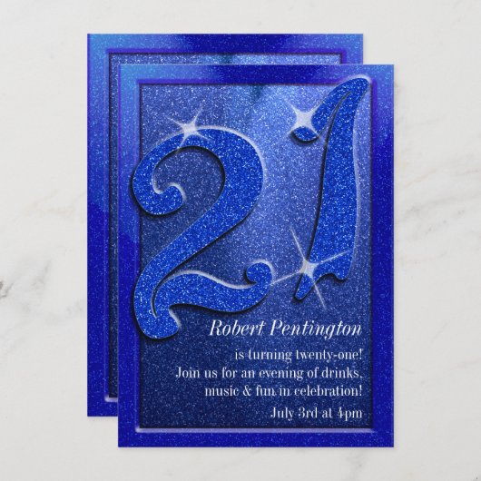 Blue Sparkly 21e anniversaire Invitations (Devant / Derrière)