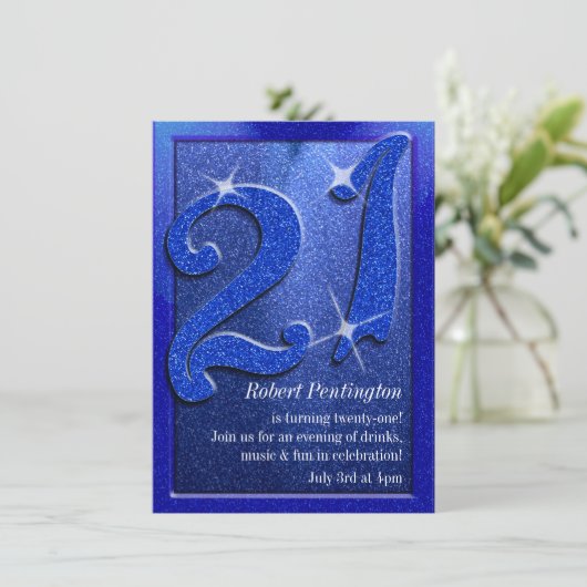 Blue Sparkly 21e anniversaire Invitations (Debout devant)