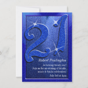 Blue Sparkly 21e anniversaire Invitations