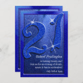 Blue Sparkly 21st Birthday Party-uitnodigingen Kaart (Voorkant / Achterkant)