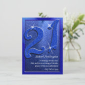 Blue Sparkly 21st Birthday Party-uitnodigingen Kaart (Staand voorkant)