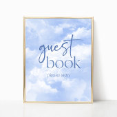 Blue Sparkly Clouds Guest Book Sign Poster
