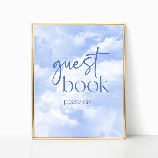 Blue Sparkly Clouds Guest Book Sign Poster