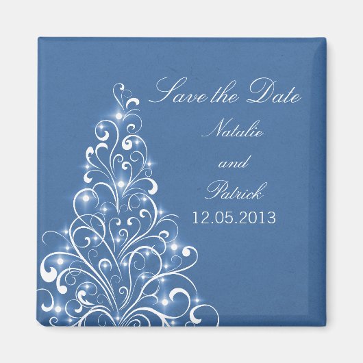 Blue Sparkly Holiday Tree Save the Date Magnet (Devant)