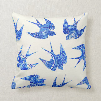 Blue Sparrow Swallow Waterverf Bird Pattern Kussen