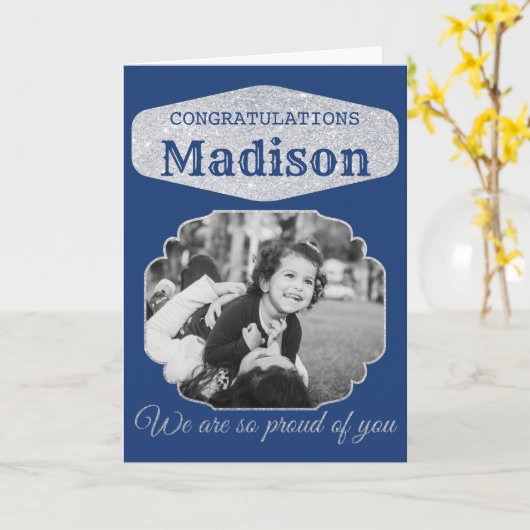 Blue Specialized Glitter Afstuderen Kaart (Gele Bloem)