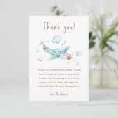 Blue Speelgoed Airplane Boy Baby shower Bedankkaart (Staand voorkant)