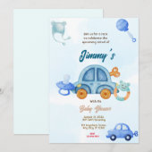 Blue Speelgoed Car Baby shower Kaart (Voorkant / Achterkant)