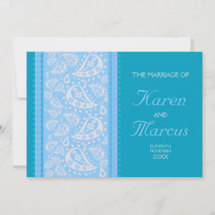 Blue Spice Paisley Trouw 5x7 Uitnodiging