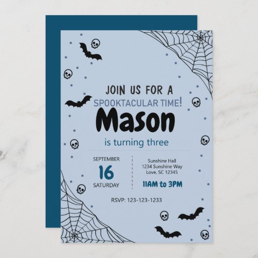 Blue Spider Web Halloween Invitation d'anniversair (Devant / Derrière)