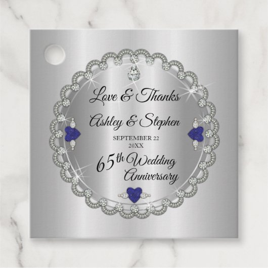 Blue Spinel Diamonds 65th Wedding Jubileum Bedankjes Labels (Voorkant)