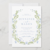 Blue sping flowers greenery wreath wedding kaart (Voorkant)