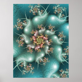 Blue Spiral Fractal Poster