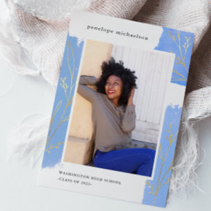 Blue Splashes Botanische Foto Afstudeerfeest Kaart