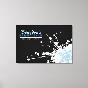 BLUE SPLATTER STAR Bar Bat Mitzvah Sign In Board Canvas Afdruk