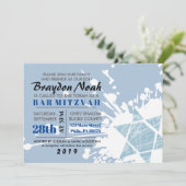 Blue Splatter Star Bat Mitzvah Uitnodiging (Staand voorkant)