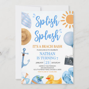 Blue Splish Beach Bash Verjaardag Kaart
