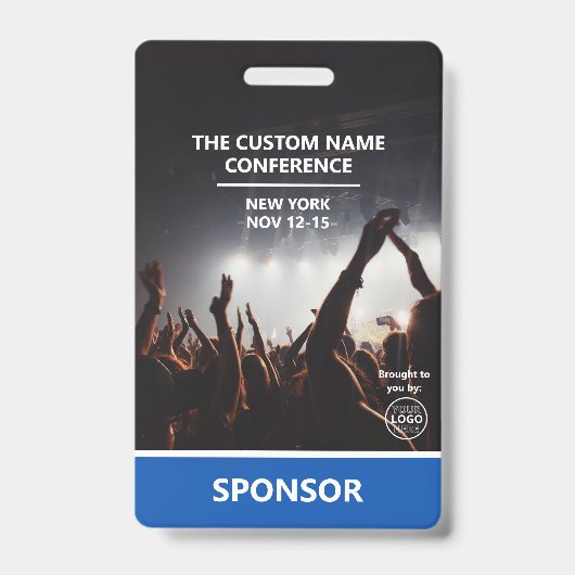 Blue Sponsor Access Pass QR Code Logo Conference Badge (Voorkant)