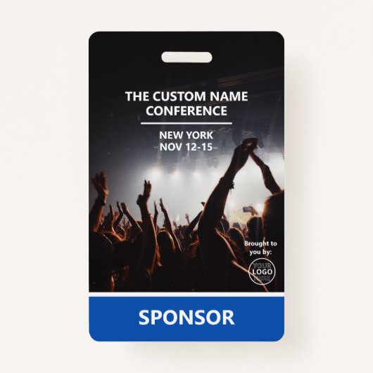 Blue Sponsor Access Pass QR Code Logo Conference Badge (Voorkant)