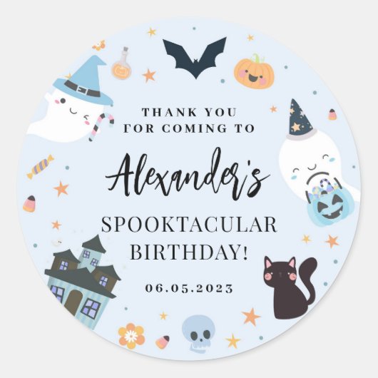 Blue Spooky Halloween Birthday Sticker (Voorkant)