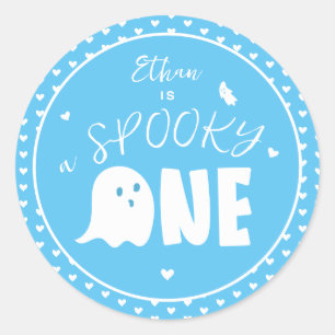 Blue Spooky One Boy Ghost Halloween 1e verjaardag Ronde Sticker